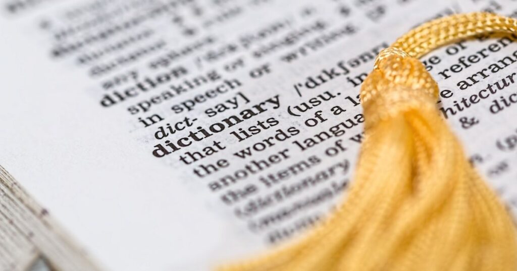 Close-up of a dictionary page.
