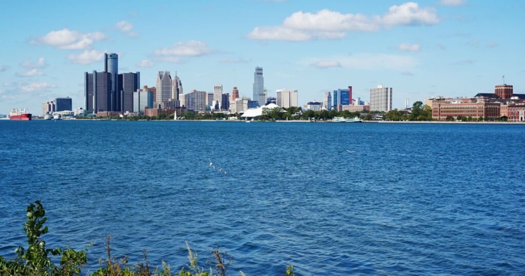 Detroit skyline across the river, Michigan.