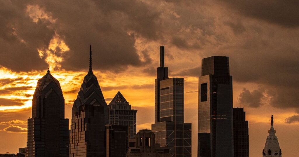Philadelphia skyline at sunset, Pennsylvania.