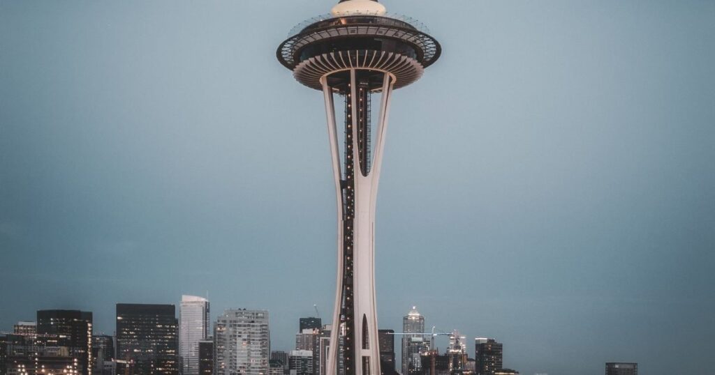 Seattle skyline with the Space Needle at twilight, Washington.