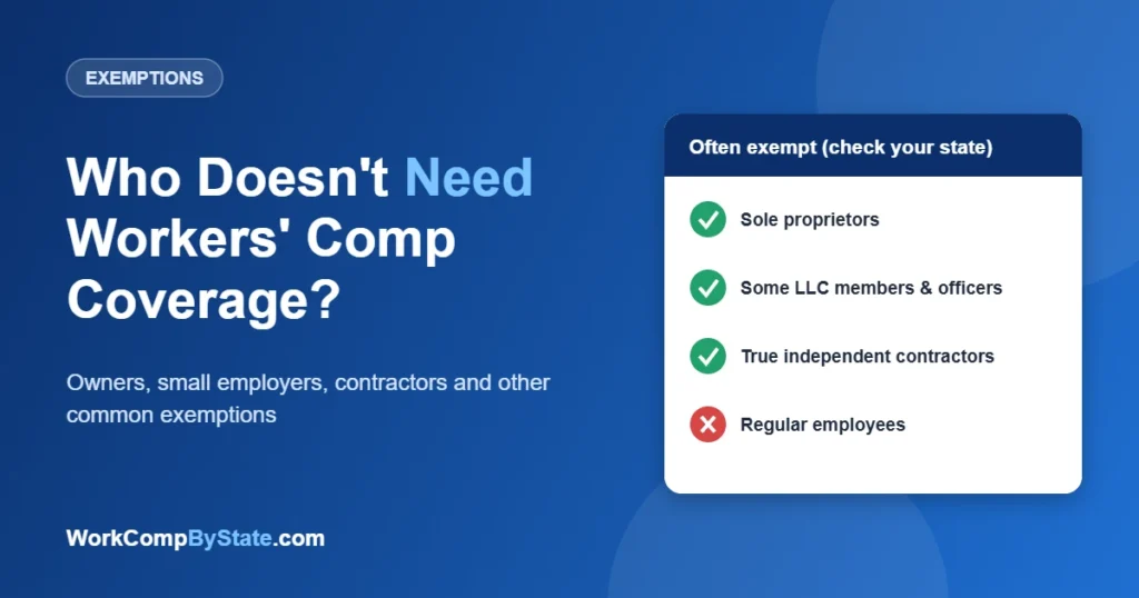 Who Doesn't Need Workers' Comp Coverage?: Owners, small employers, contractors and other common exemptions.