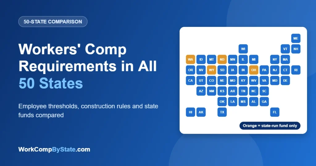 Workers' Comp Requirements in All 50 States: Employee thresholds, construction rules and state funds compared.