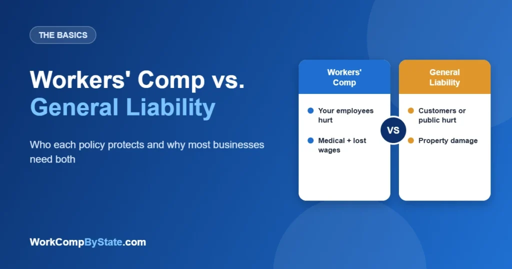 Workers' Comp vs. General Liability: Who each policy protects and why most businesses need both.